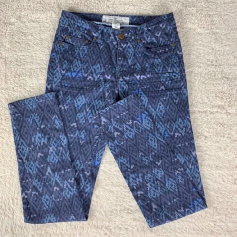 H&M LOGG Skinny Jeans Blue Abstract Geo Print Sz 6